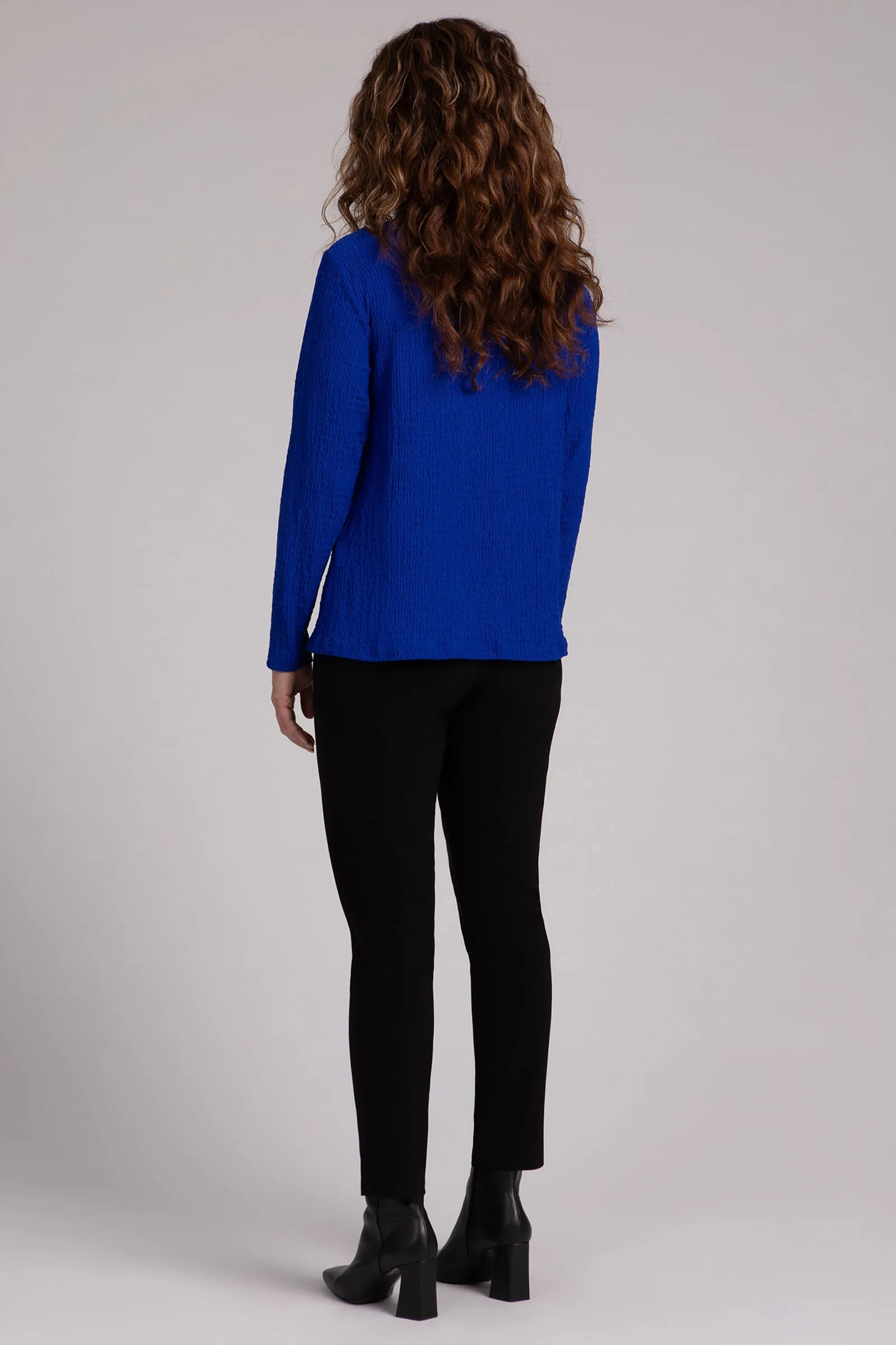 Popcorn Waffle Funnel Neck Top | Lapis