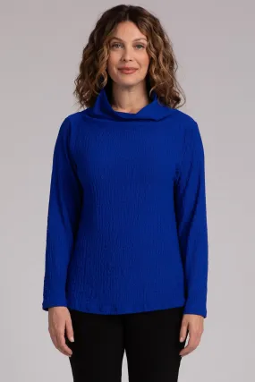 Popcorn Waffle Funnel Neck Top | Lapis