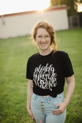 "The Audrey" Schoolgirl Style - ABC's T-shirt {Black and White}