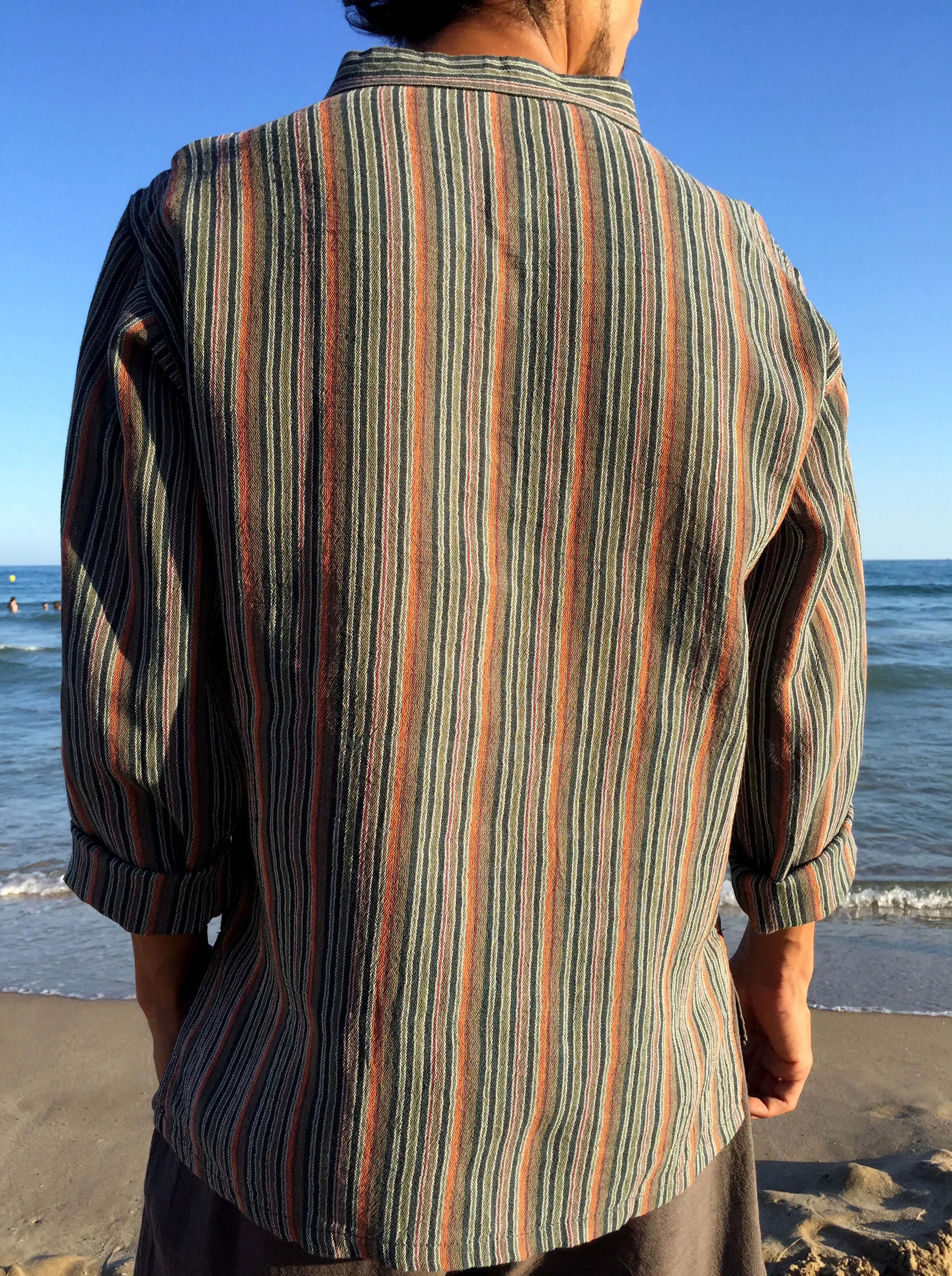 Raw Cotton Pinstripe Kurta Orange Tones