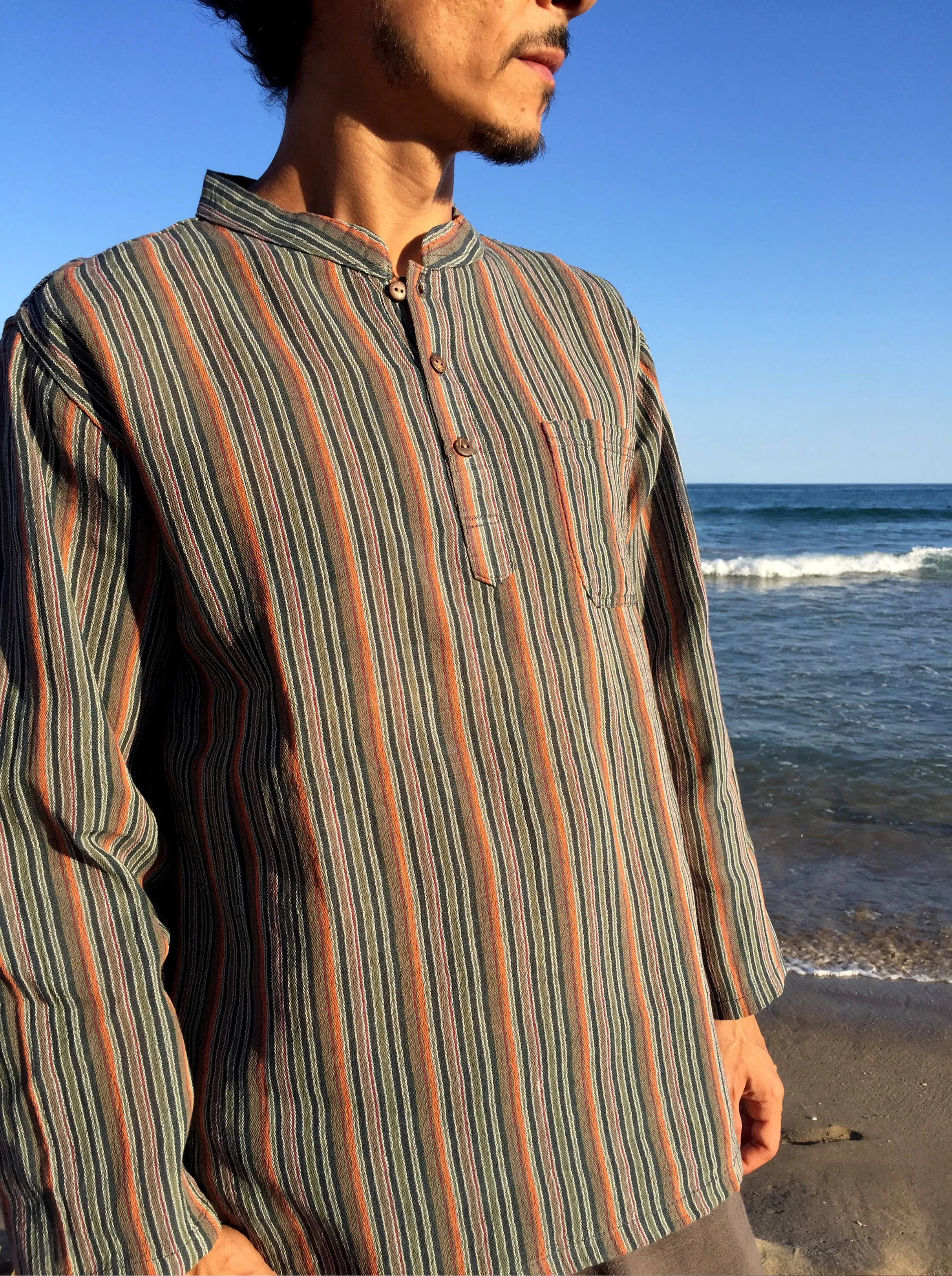 Raw Cotton Pinstripe Kurta Orange Tones