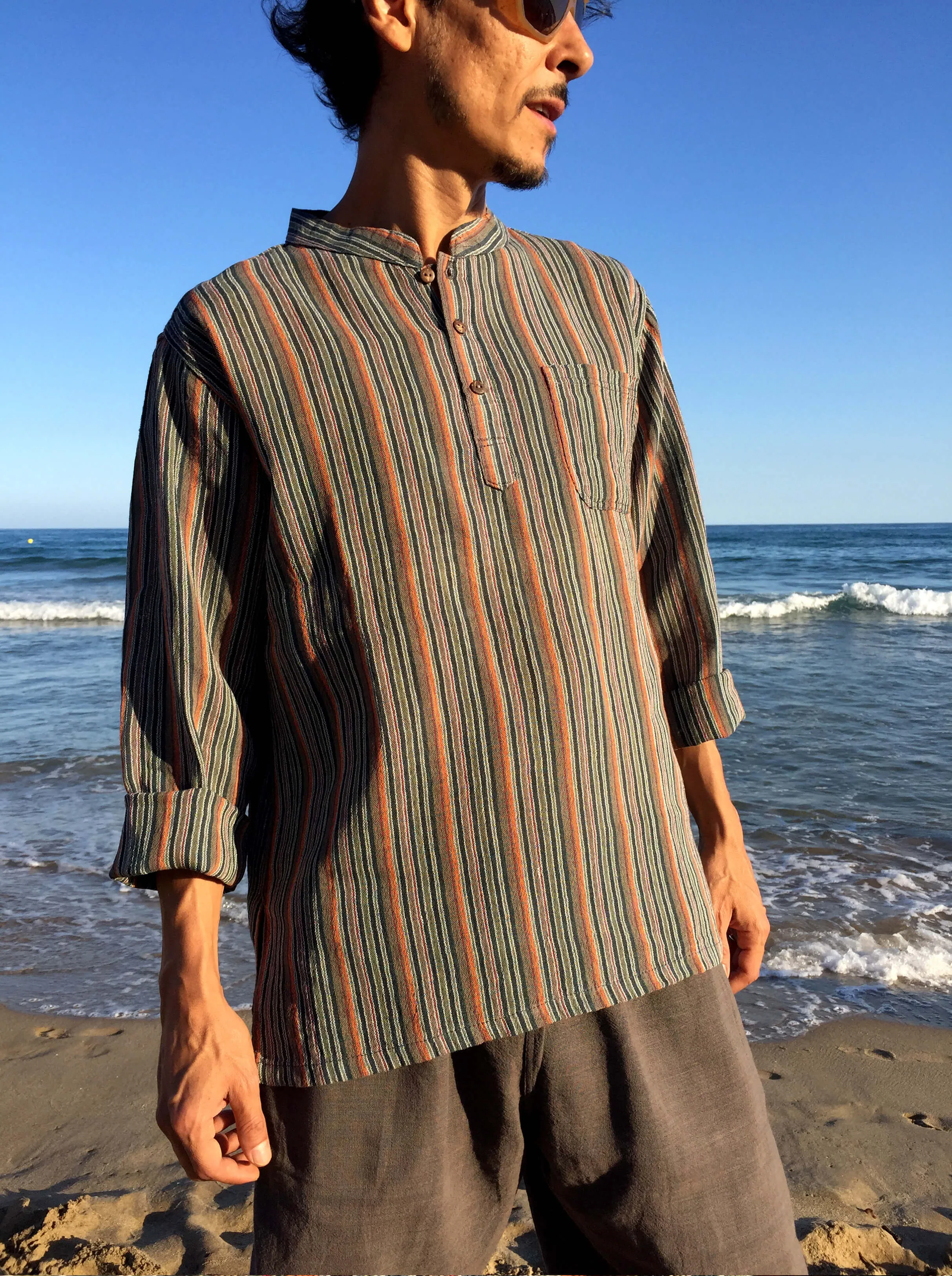 Raw Cotton Pinstripe Kurta Orange Tones