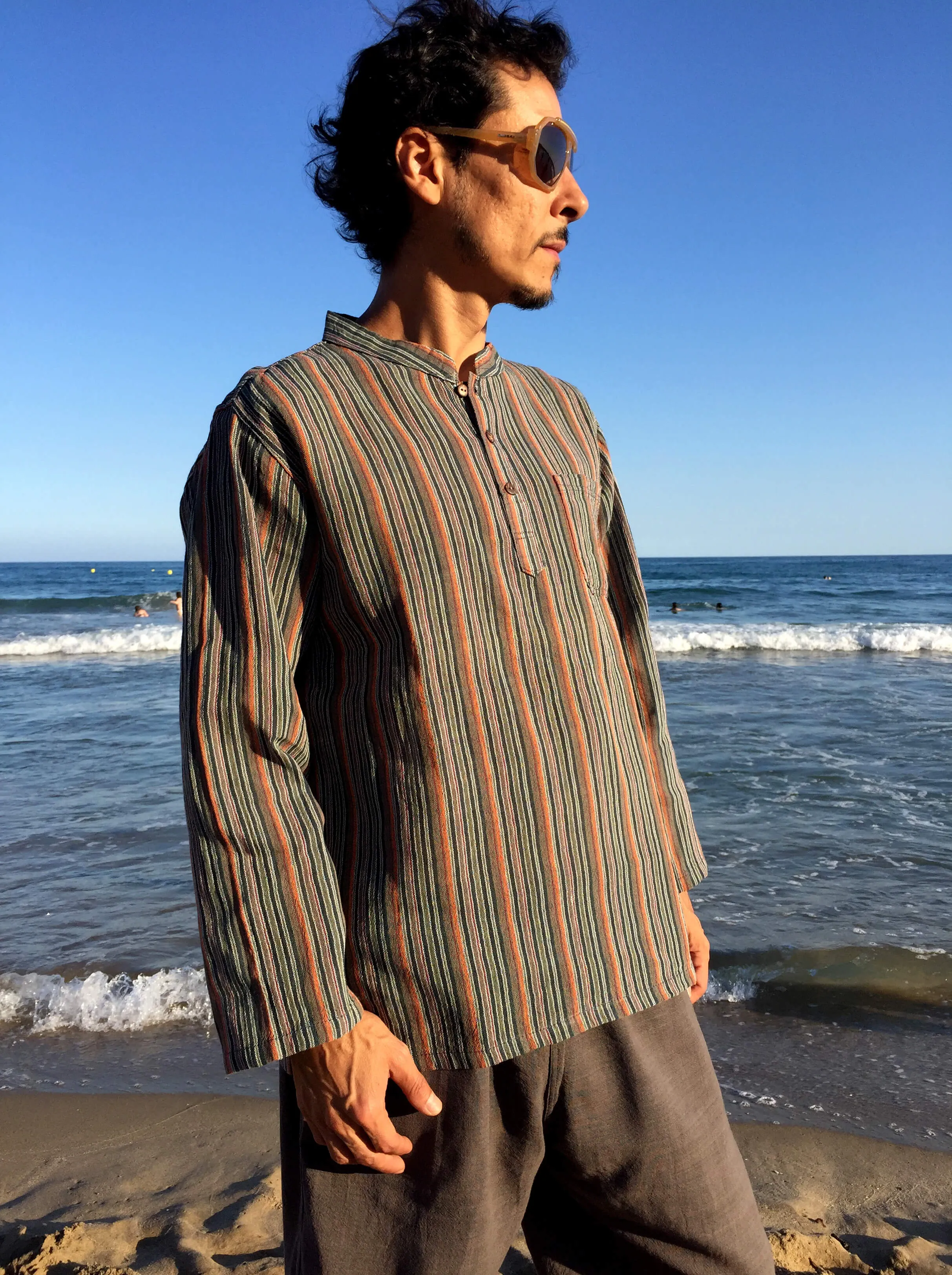 Raw Cotton Pinstripe Kurta Orange Tones