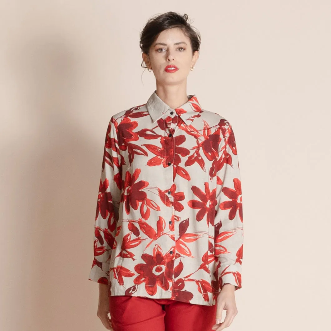 red cornflower trapeze shirt