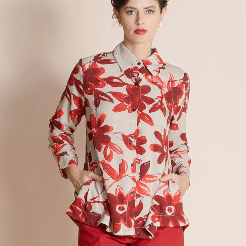 red cornflower trapeze shirt