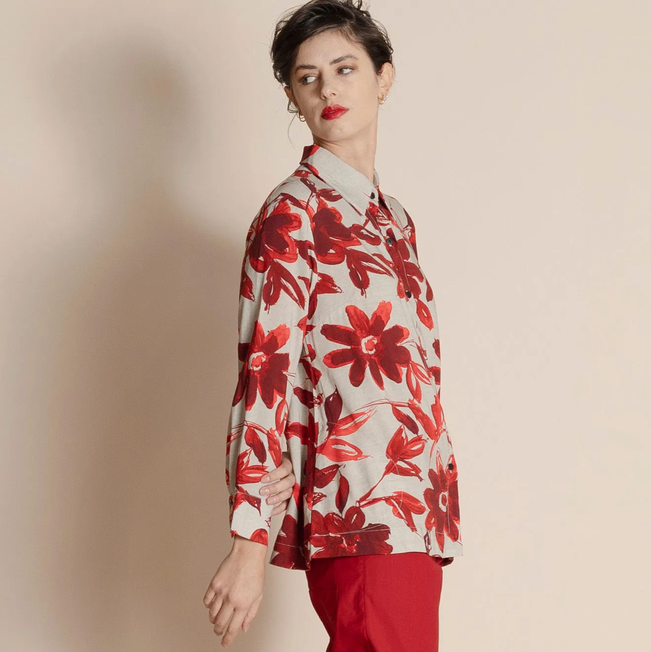 red cornflower trapeze shirt