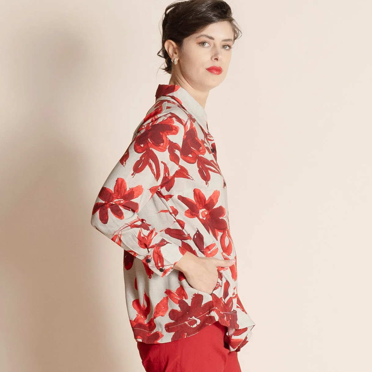 red cornflower trapeze shirt