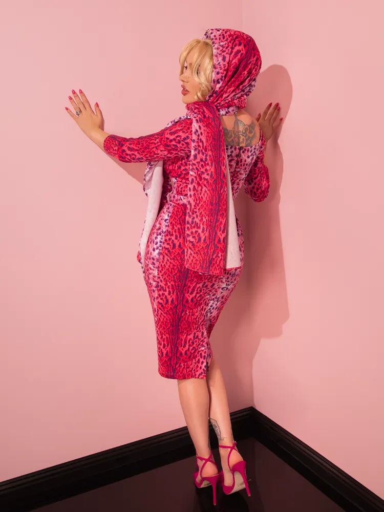 Starlet Wiggle Dress and Scarf in Pink Leopard Print - Vixen by Micheline Pitt