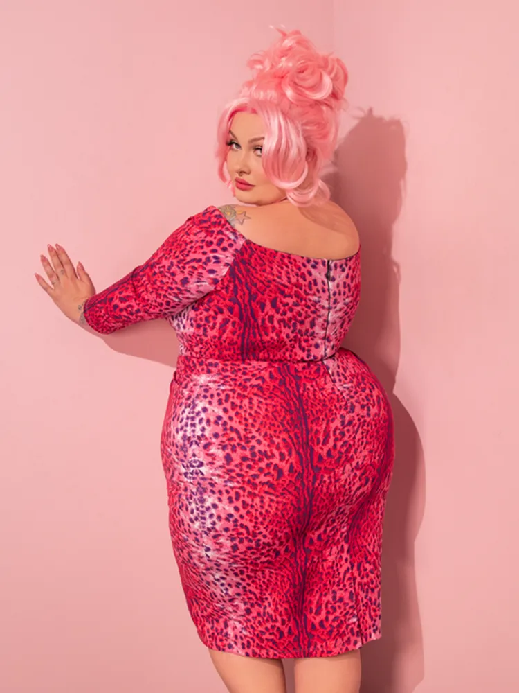 Starlet Wiggle Dress and Scarf in Pink Leopard Print - Vixen by Micheline Pitt