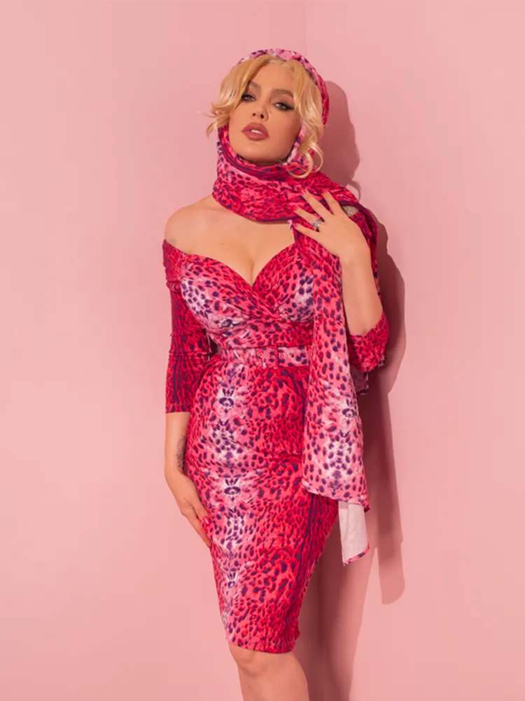 Starlet Wiggle Dress and Scarf in Pink Leopard Print - Vixen by Micheline Pitt