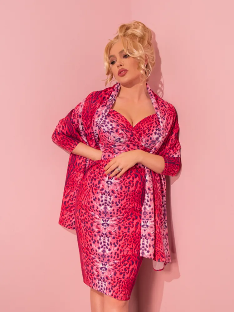 Starlet Wiggle Dress and Scarf in Pink Leopard Print - Vixen by Micheline Pitt