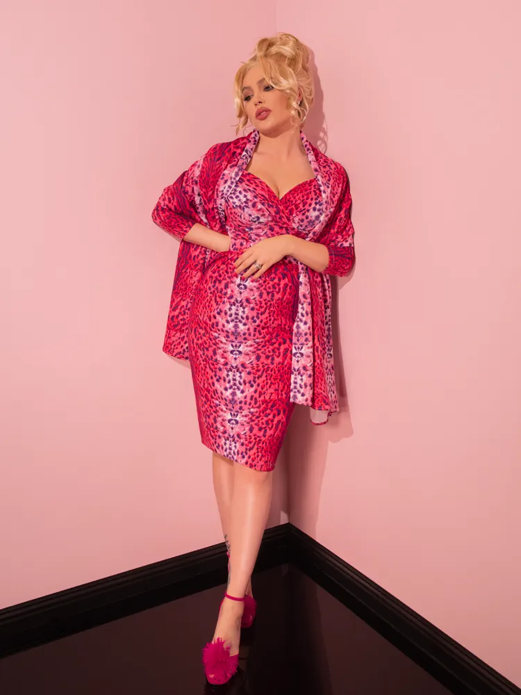 Starlet Wiggle Dress and Scarf in Pink Leopard Print - Vixen by Micheline Pitt