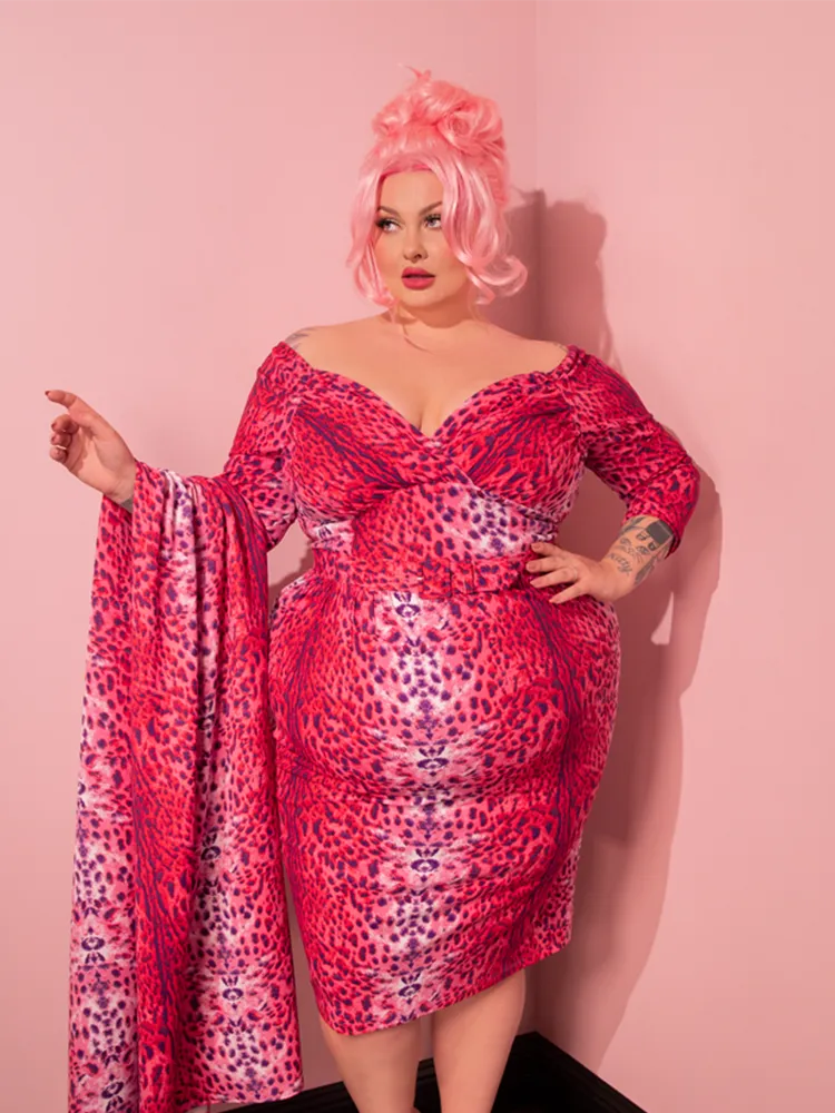 Starlet Wiggle Dress and Scarf in Pink Leopard Print - Vixen by Micheline Pitt