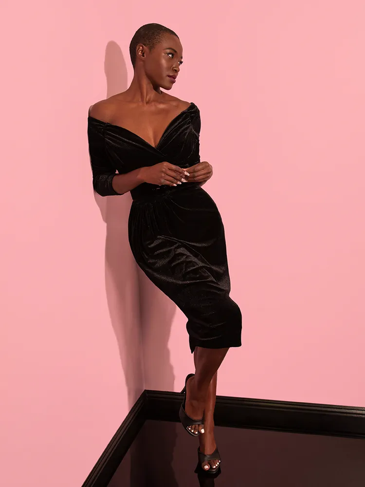 Starlet Wiggle Dress in Black Velvet - Vixen by Micheline Pitt