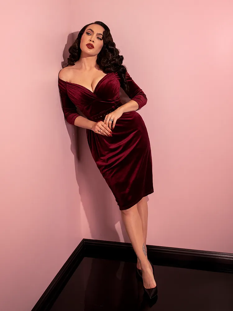 Starlet Wiggle Dress in Burgundy Velvet - Vixen by Micheline Pitt