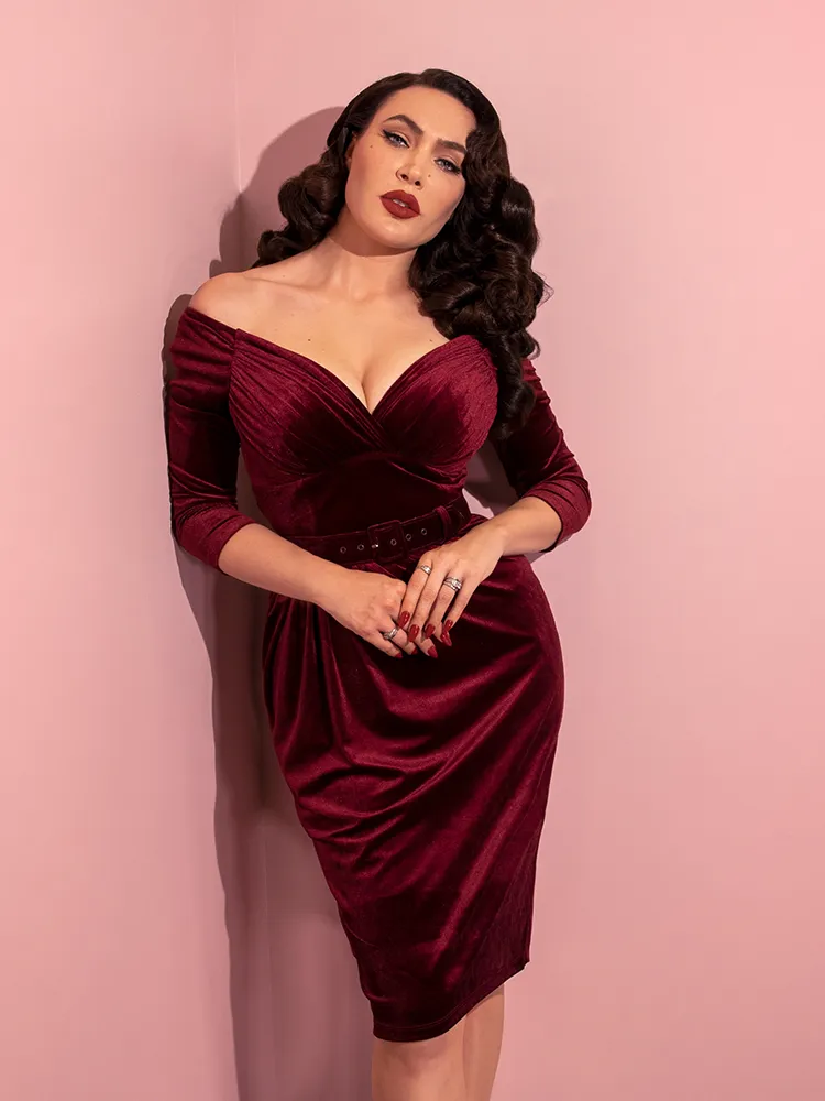 Starlet Wiggle Dress in Burgundy Velvet - Vixen by Micheline Pitt