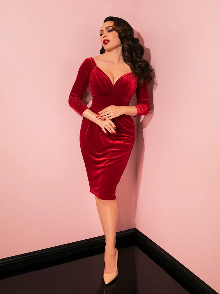 Starlet Wiggle Dress in Ruby Red Velvet - Vixen by Micheline Pitt