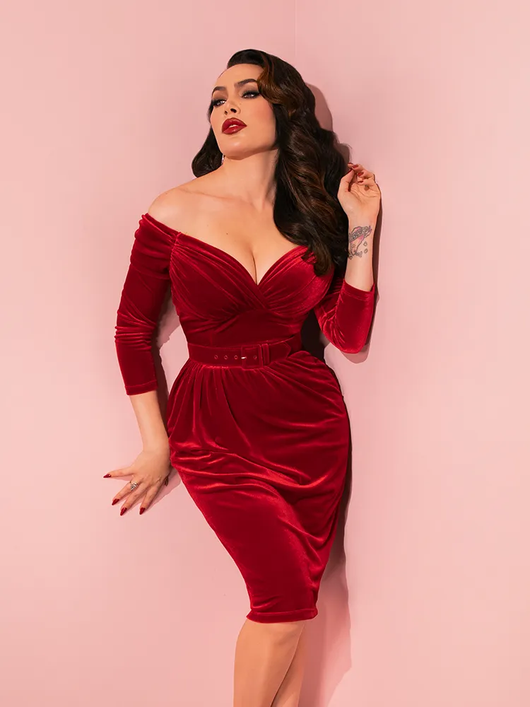 Starlet Wiggle Dress in Ruby Red Velvet - Vixen by Micheline Pitt