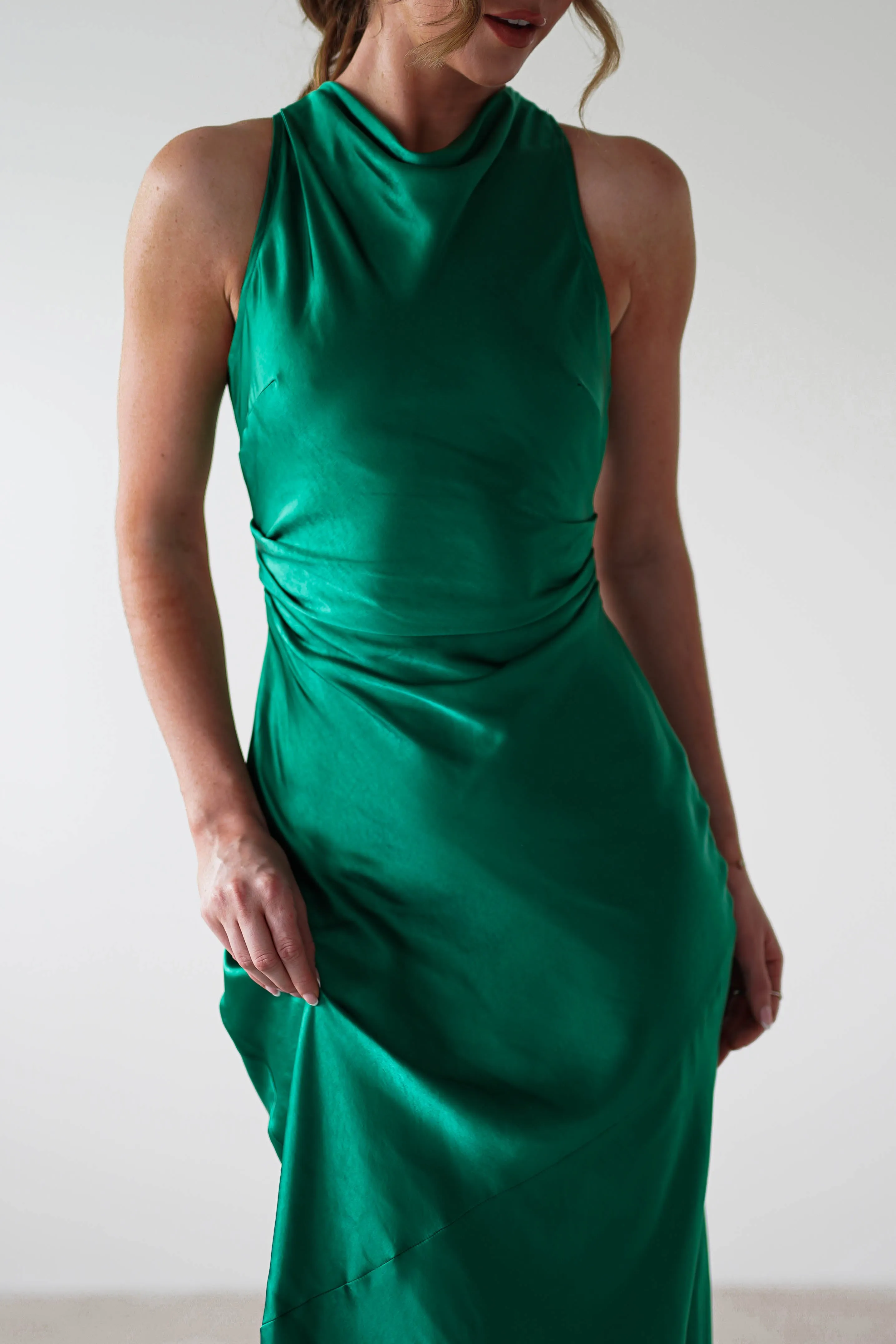 Stefanie Soft Satin Maxi Dress | Emerald Green