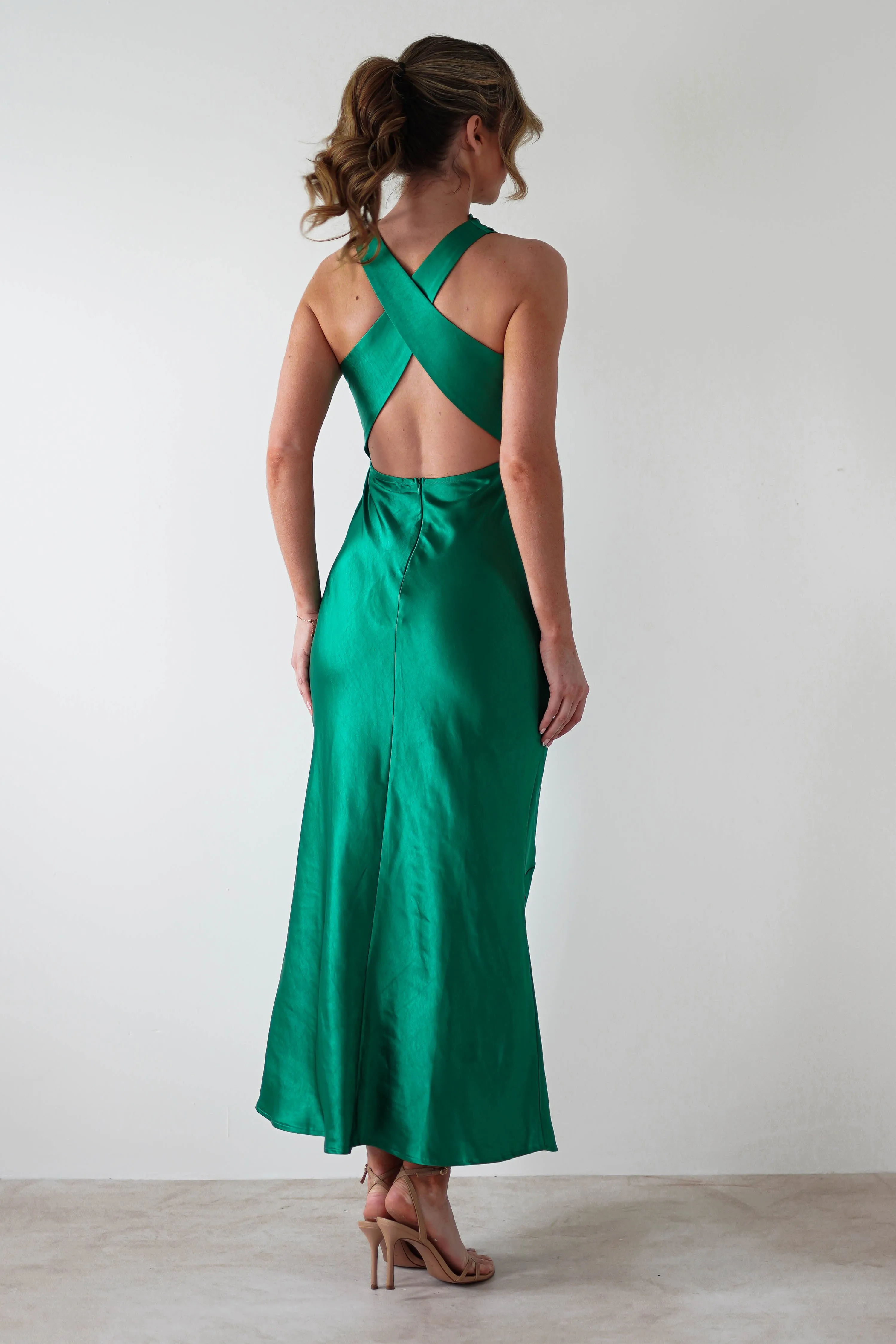 Stefanie Soft Satin Maxi Dress | Emerald Green