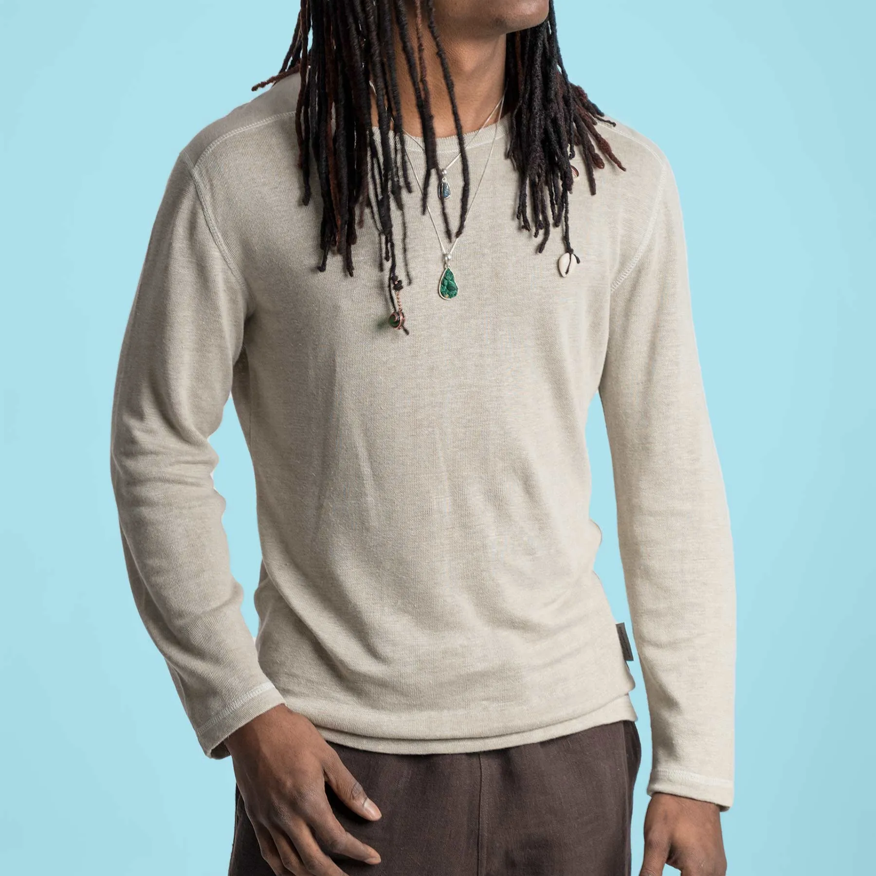 STRAVINSKY 100% Organic Linen Long-sleeve Knit Shirt (100% Biodegradable OC Thread Option) (Unisex)