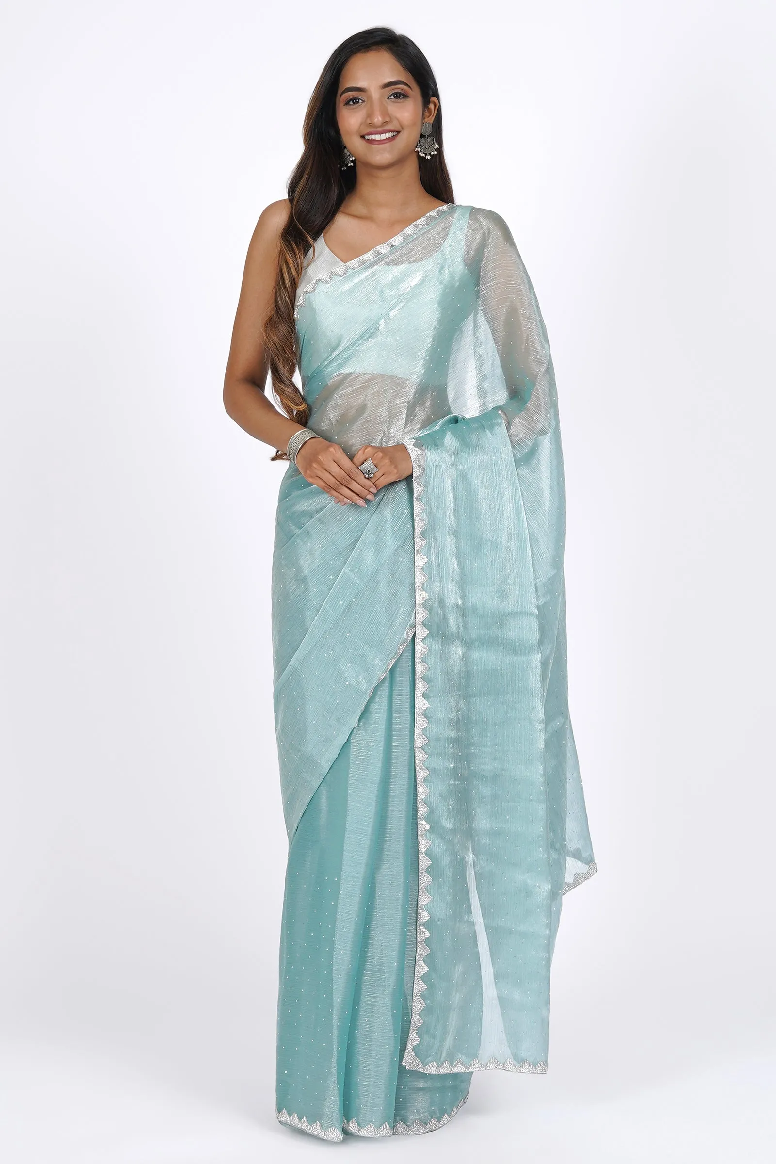 Teejh Aqua Azalea Tissue Saree