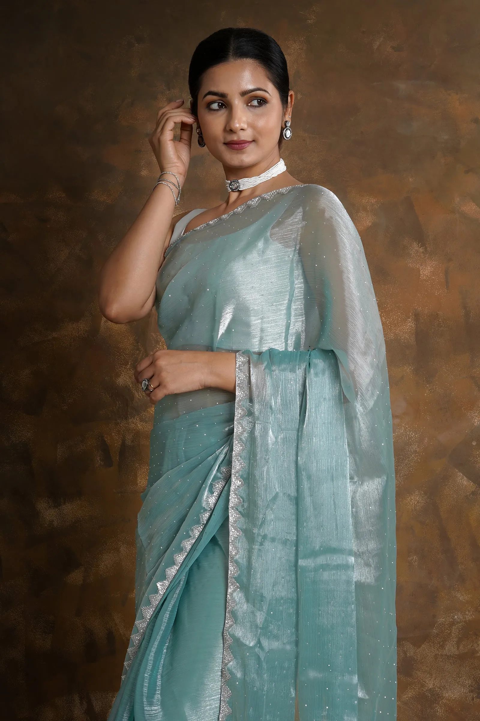 Teejh Aqua Azalea Tissue Saree