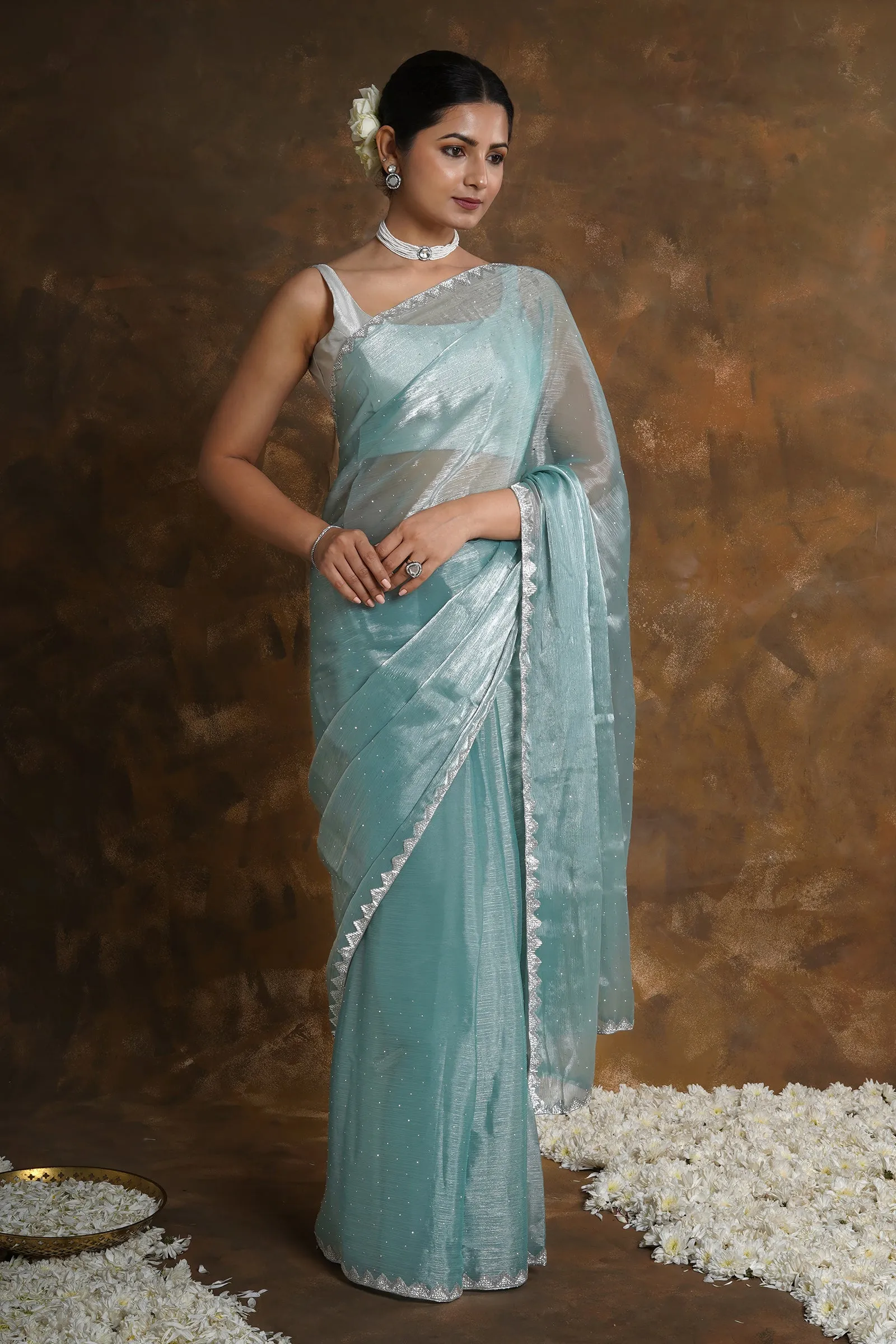 Teejh Aqua Azalea Tissue Saree