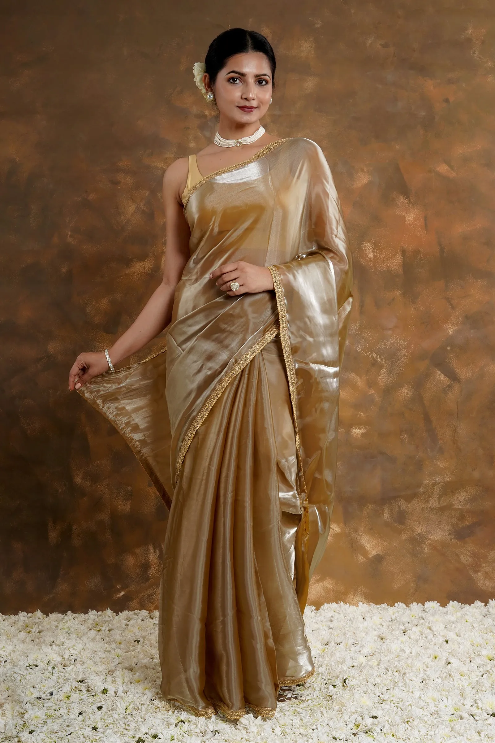 Teejh Bronze Blossom Tissue Saree