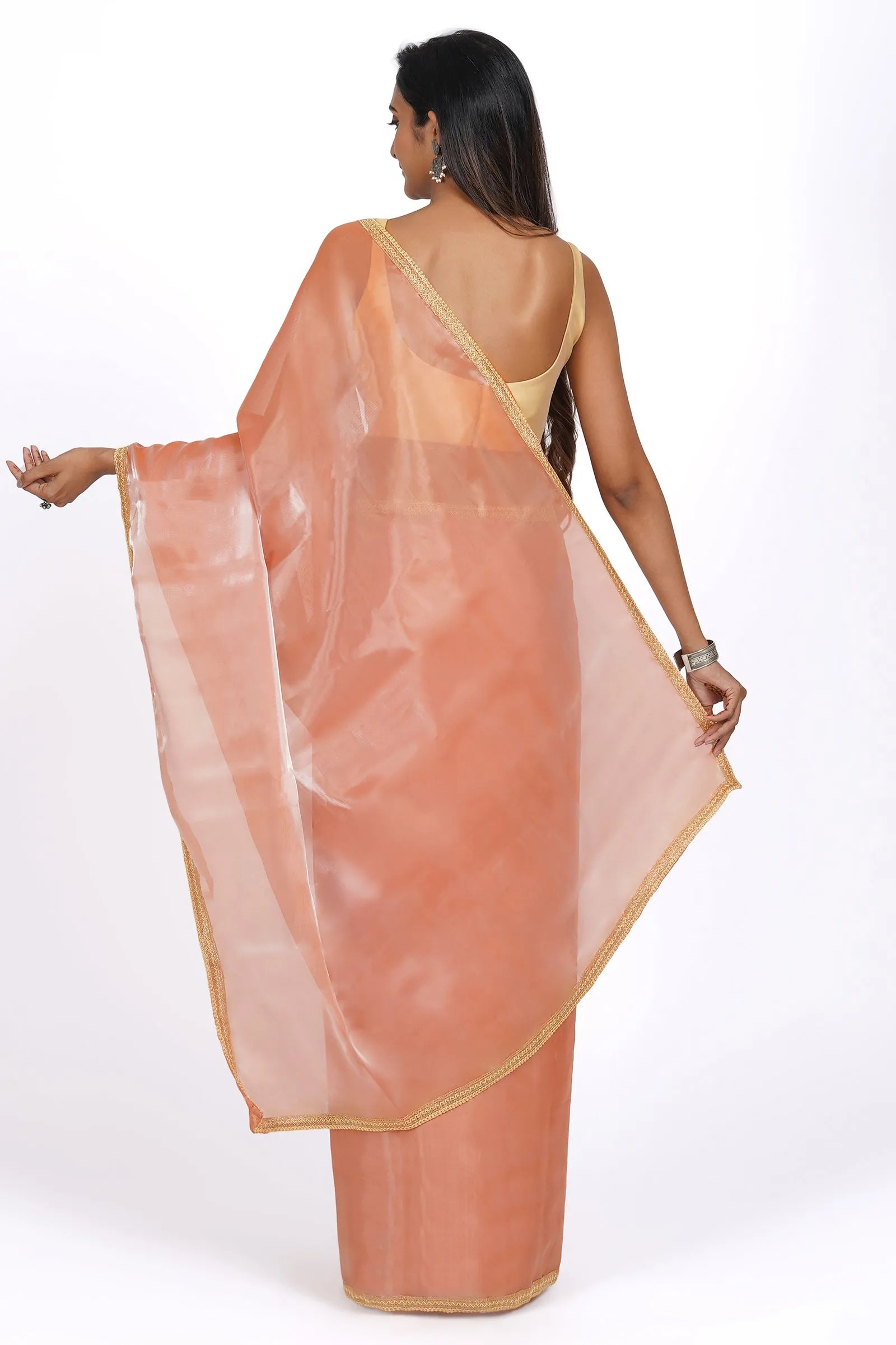 Teejh Coral Cascade Tissue Saree