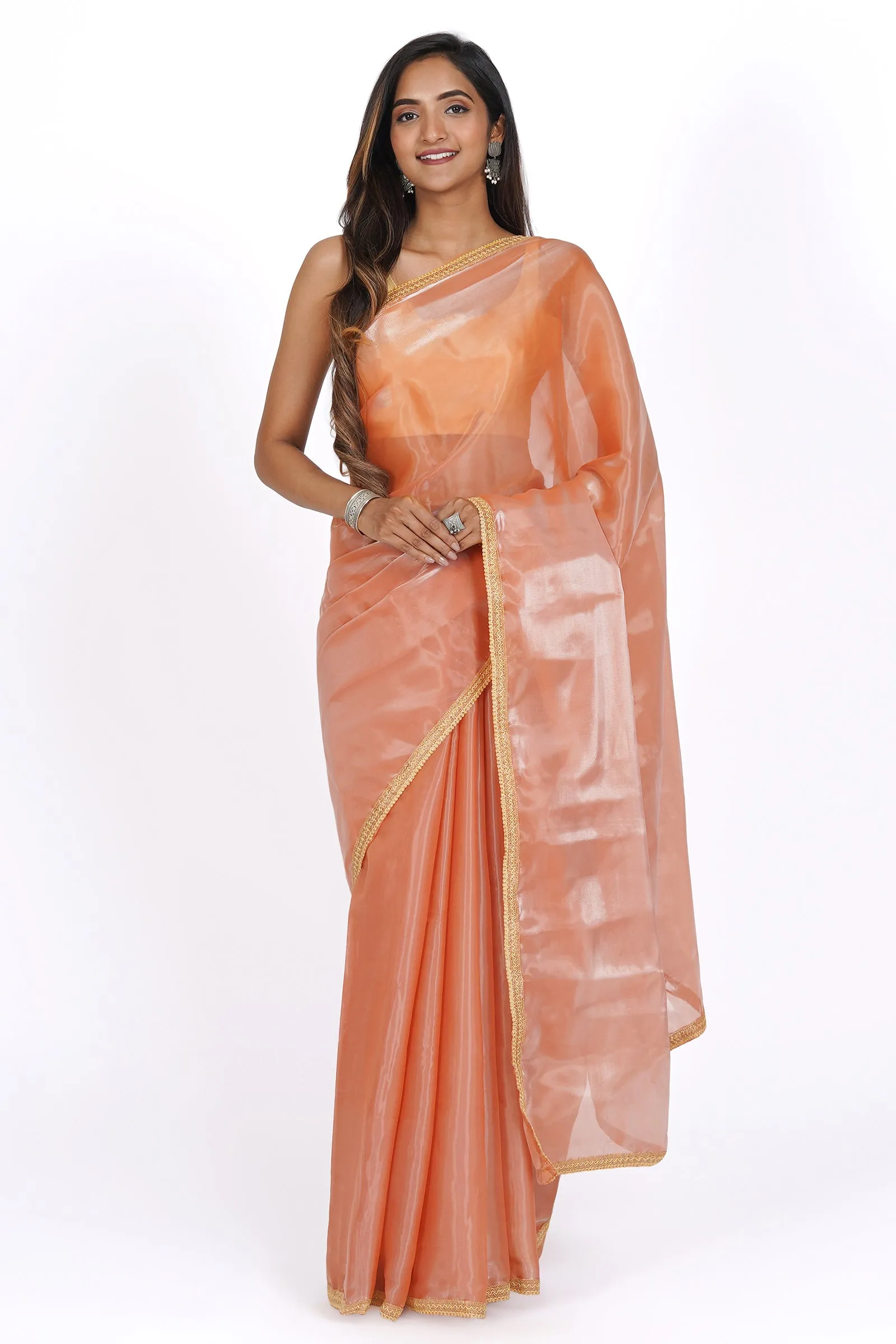 Teejh Coral Cascade Tissue Saree