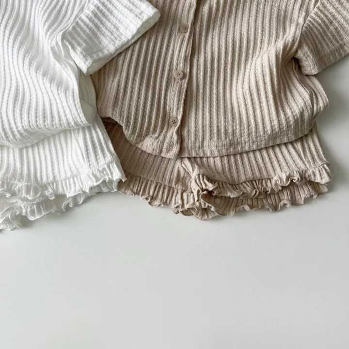 Textured Shirt and Ruffled Shorts Set