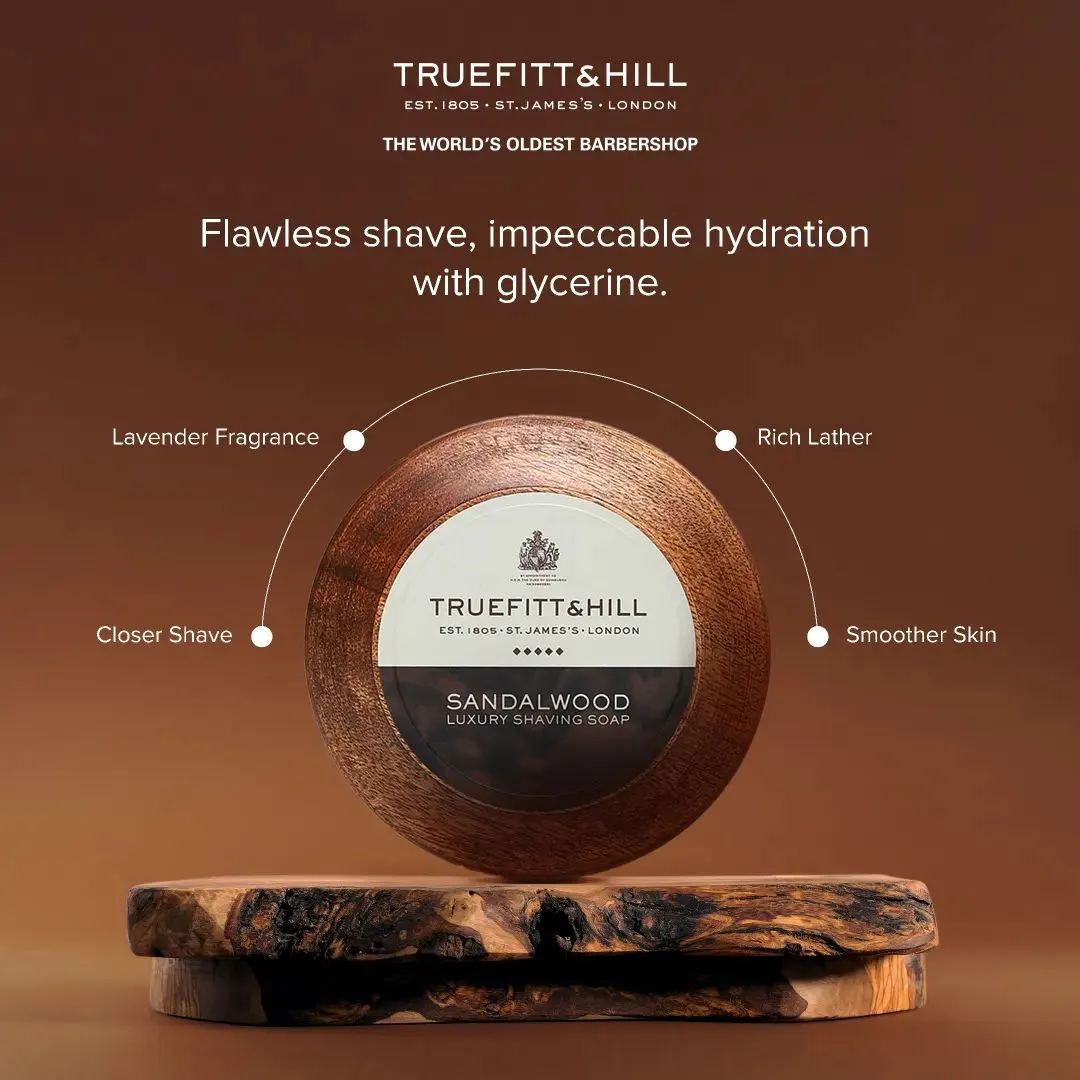 Truefitt & Hill Sandalwood Luxury Shaving Soap in Wooden Bowl  for Men 200gm