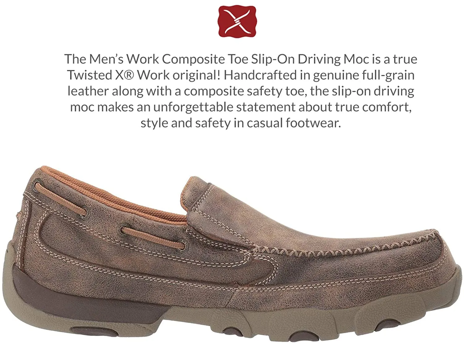 Twisted X Men's Work Comp Toe Slip-On Driving Moc, Bomber, 8(M)