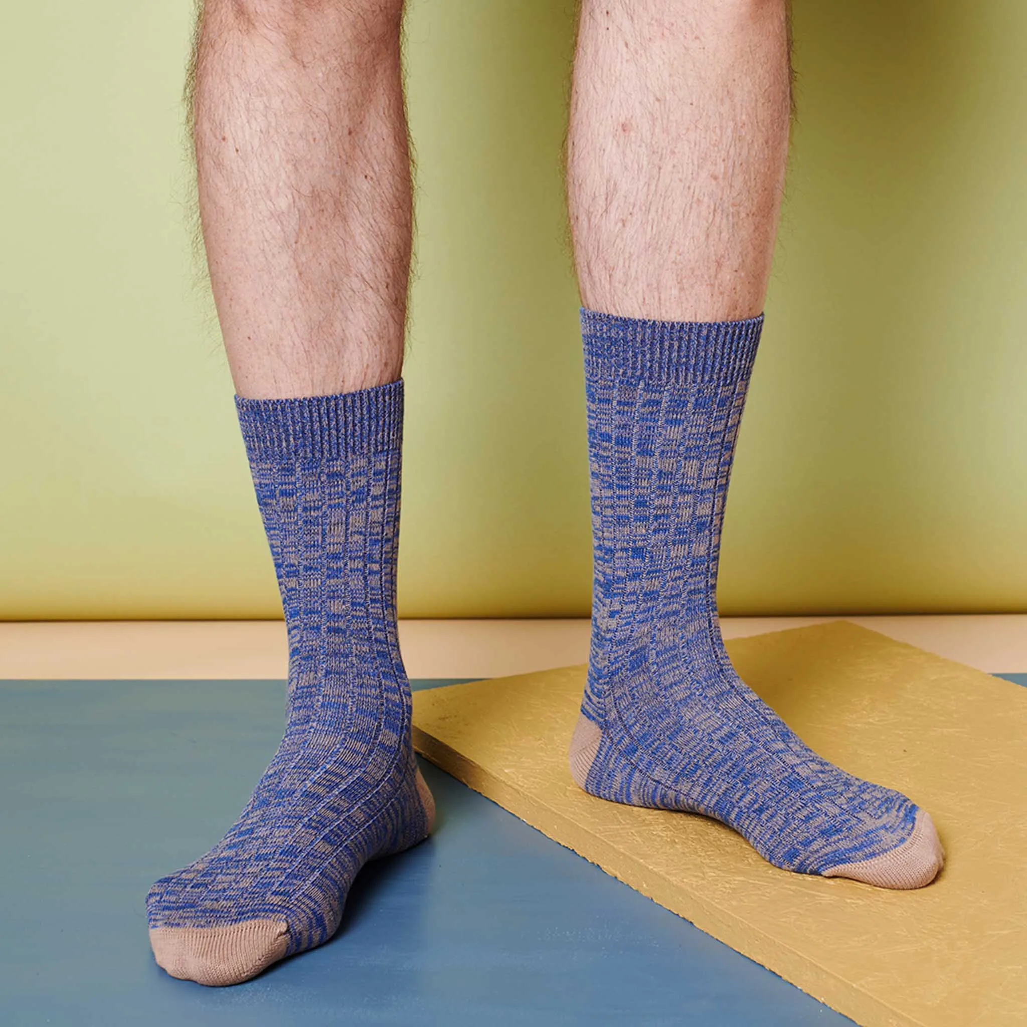 Unisex Organic Cotton Ribbed Ankle Socks - Blue Marl