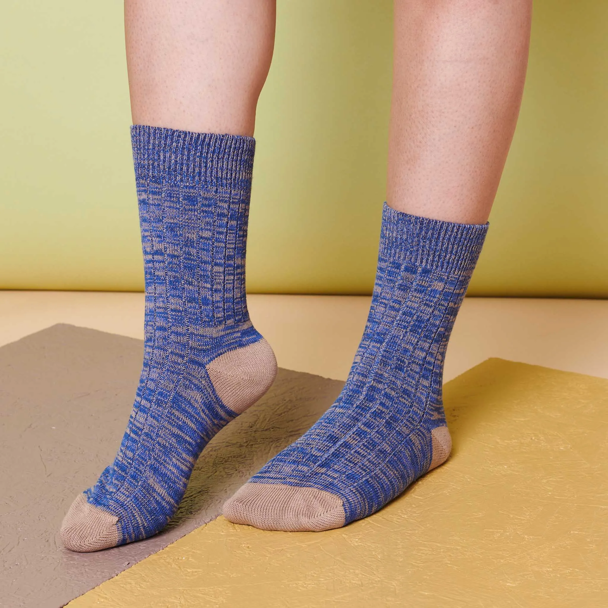 Unisex Organic Cotton Ribbed Ankle Socks - Blue Marl