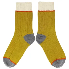 Unisex Organic Cotton Ribbed Ankle Socks - Lime Green Block