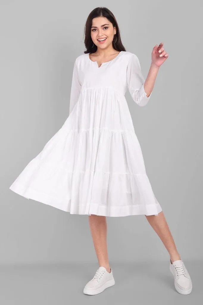 White Mul Cotton Graduated Short Dress