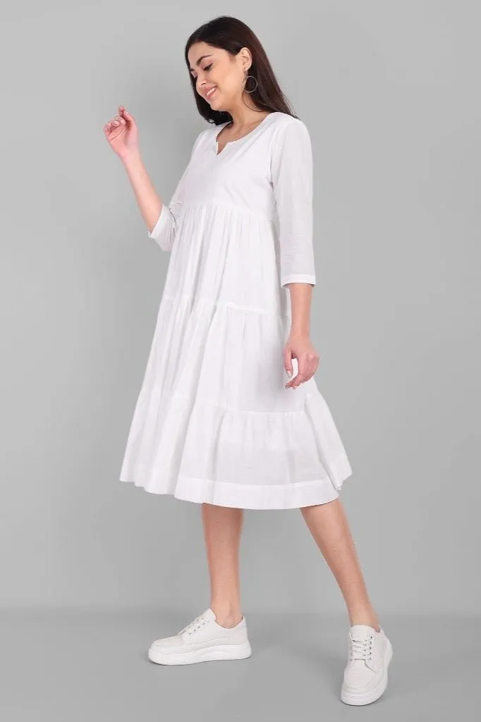 White Mul Cotton Graduated Short Dress