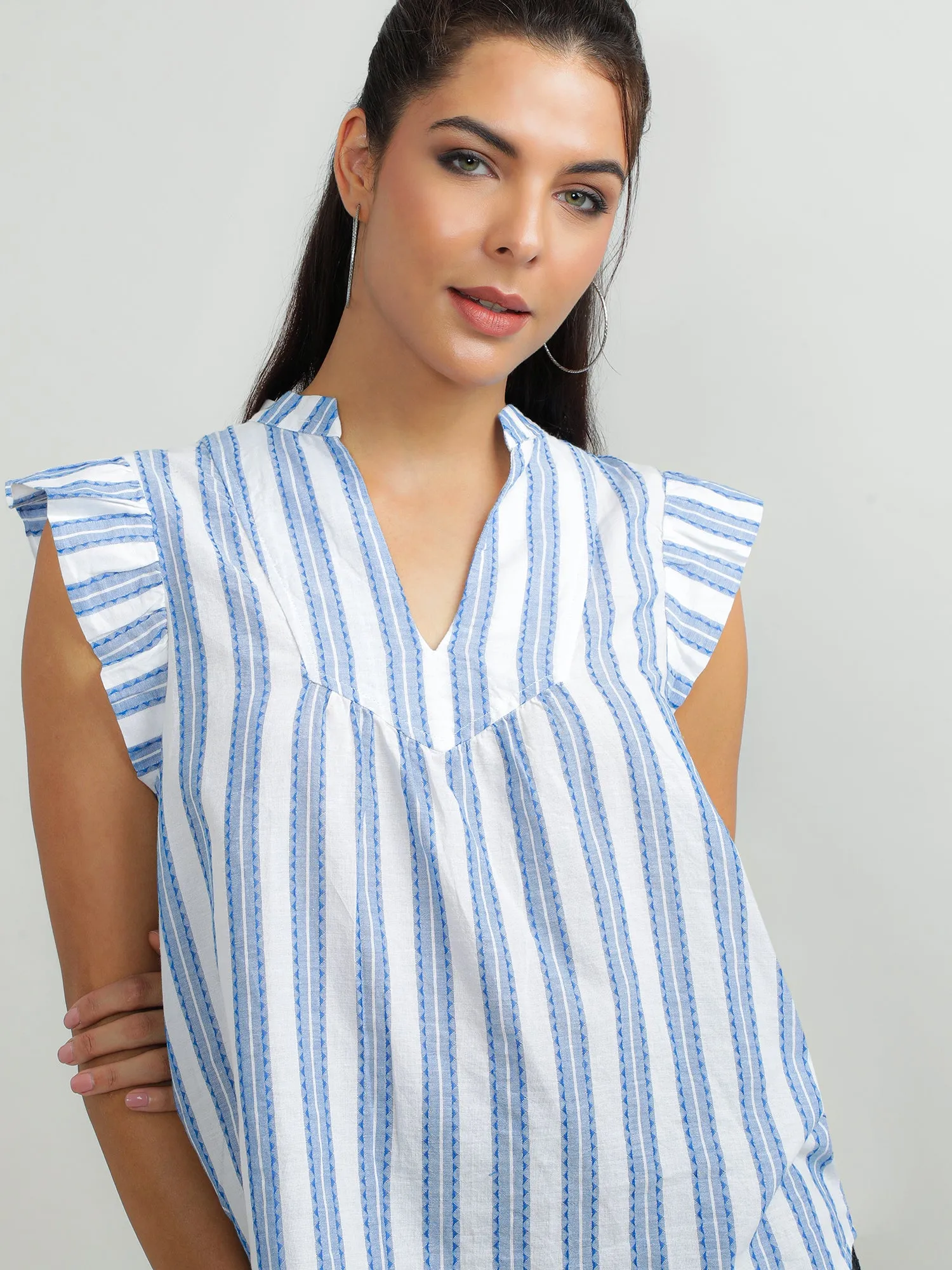 Women Cotton Blue Stylish Top