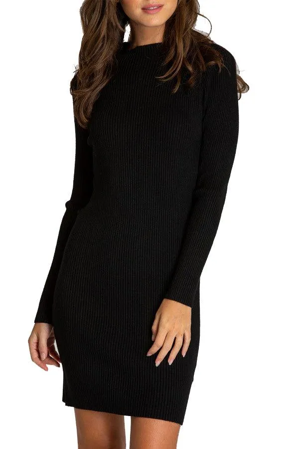 Women’s Black Fitted Knit Sweater Pullover Dress