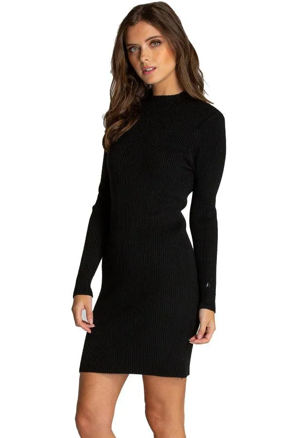 Women’s Black Fitted Knit Sweater Pullover Dress