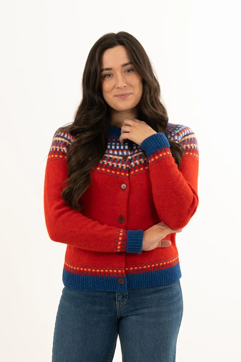 Womens Building Blocks Fair isle Cardigan - Scarlet Red