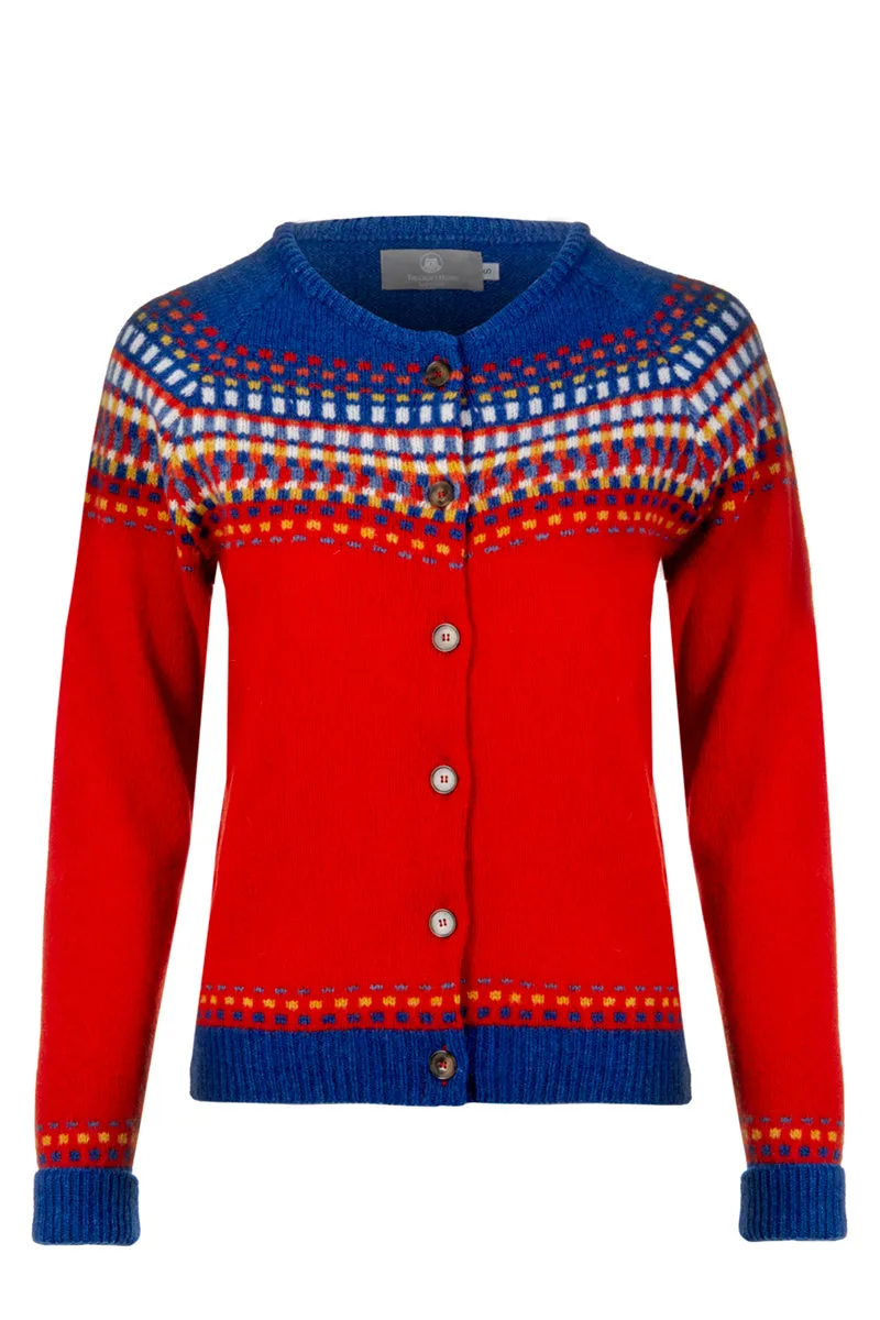 Womens Building Blocks Fair isle Cardigan - Scarlet Red