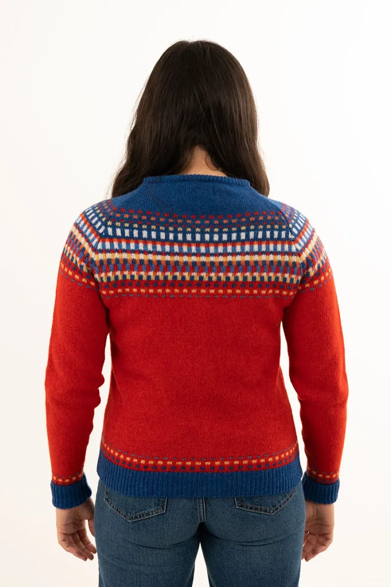 Womens Building Blocks Fair isle Cardigan - Scarlet Red