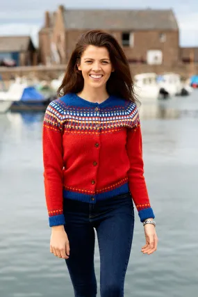 Womens Building Blocks Fair isle Cardigan - Scarlet Red