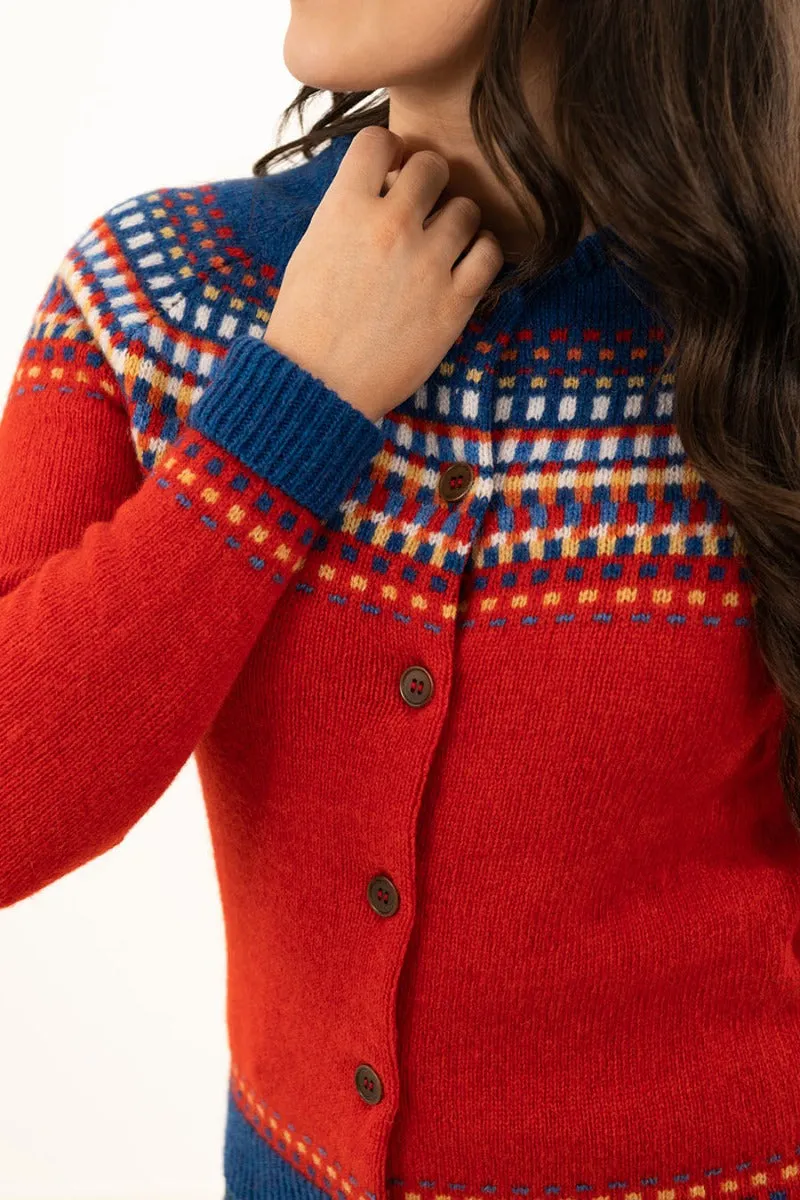 Womens Building Blocks Fair isle Cardigan - Scarlet Red