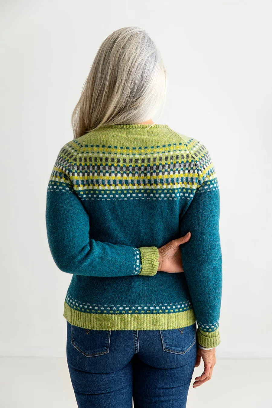 Womens Building Blocks Fair isle Cardigan - teal