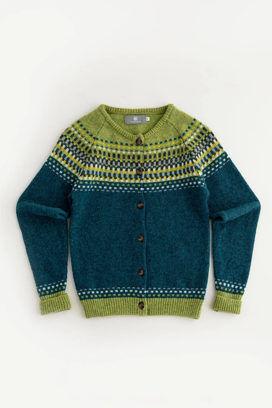 Womens Building Blocks Fair isle Cardigan - teal