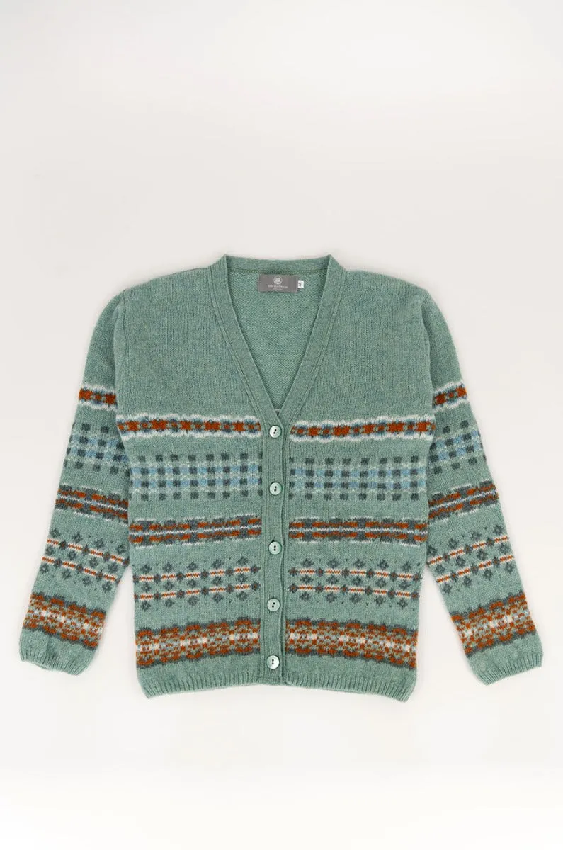 Womens Craigievar V-neck Fair isle Cardigan - Soft Green